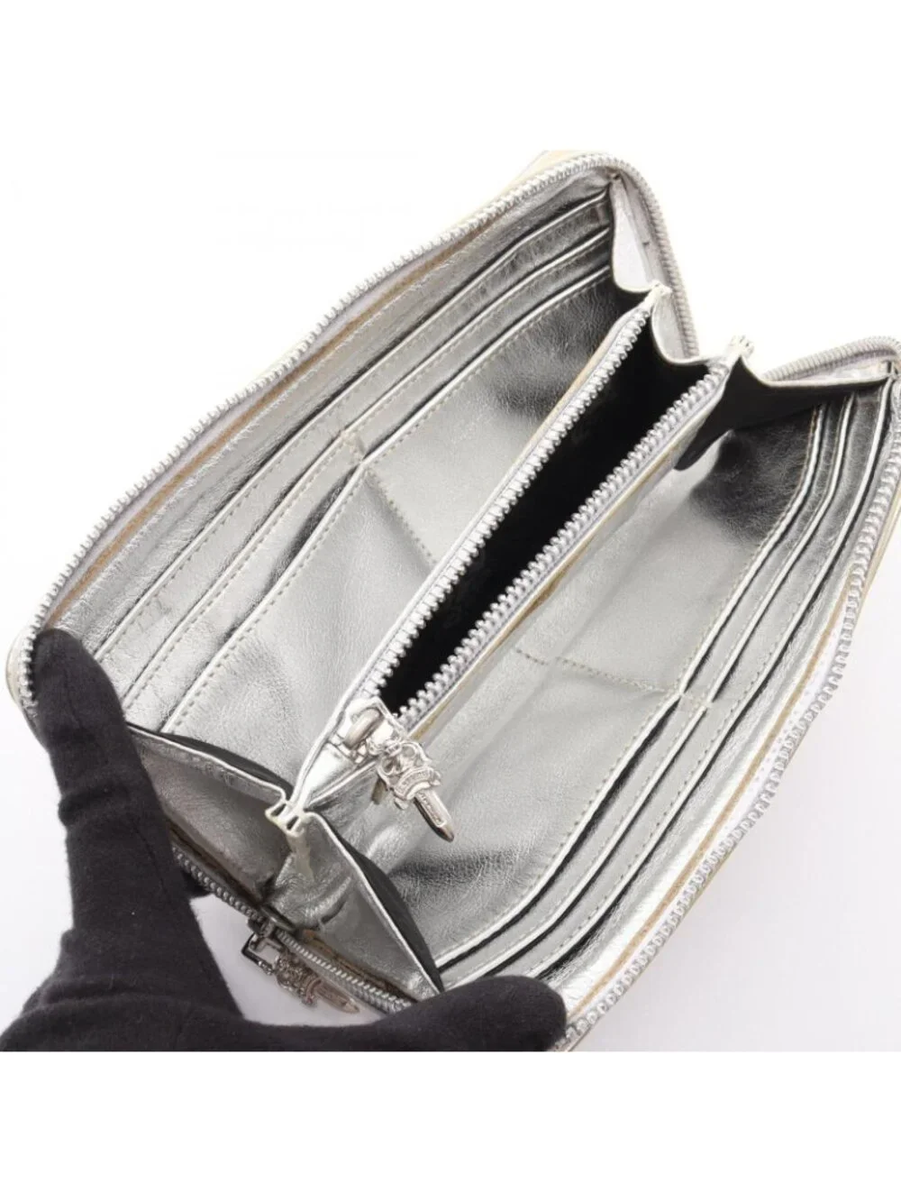 Chrome Hearts Round Wallet Rec Zip Cross Patch Leather